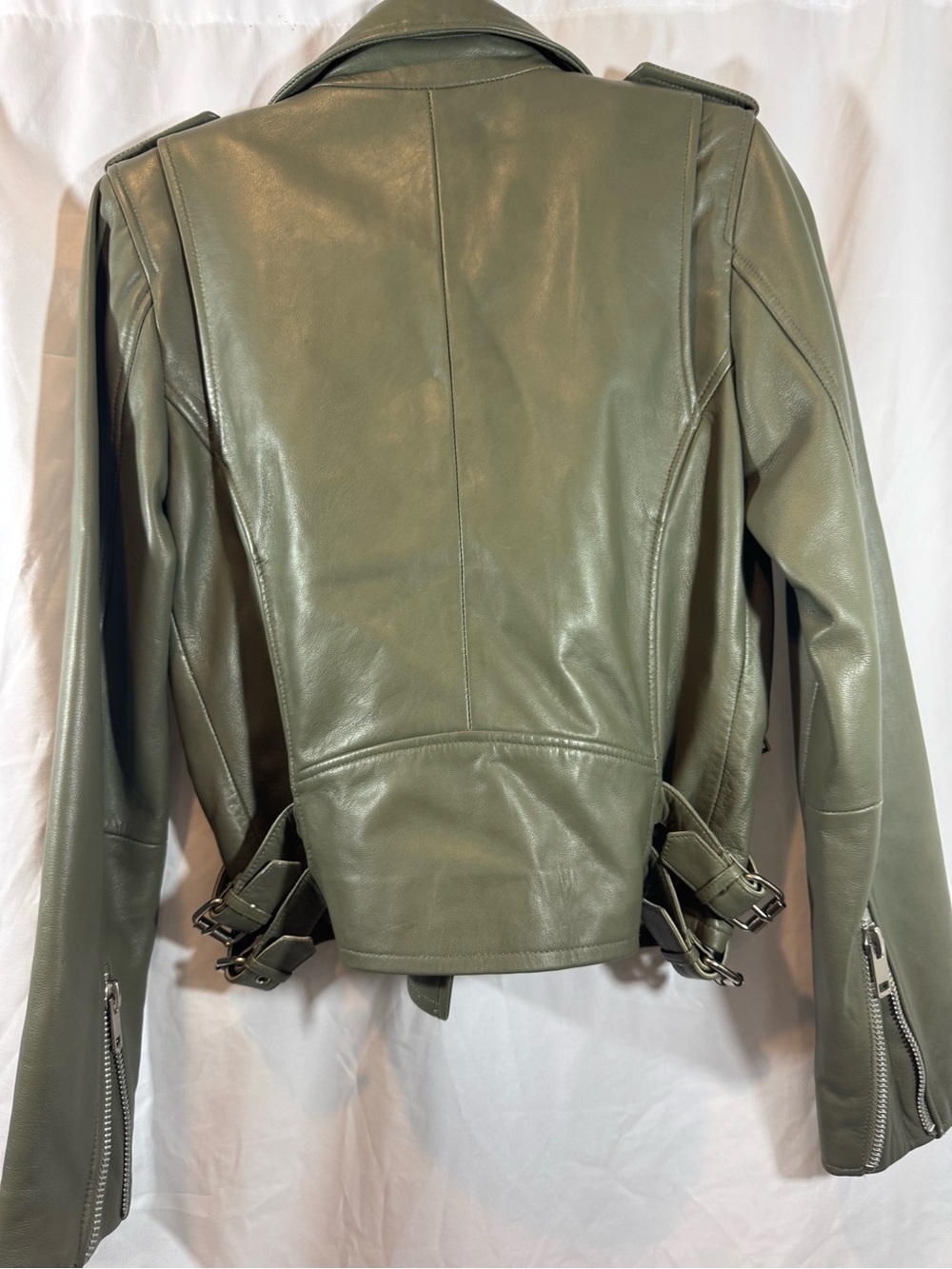 Walter Baker Olive Green Leather Moto Jacket XS - Picture 2 of 8